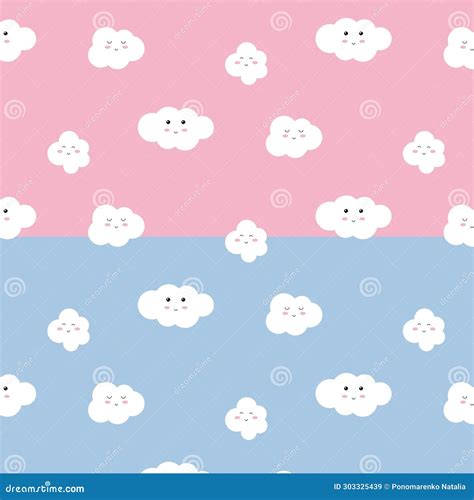 Web Cute Clouds Cute Clouds Seamless Pattern Stock Illustration