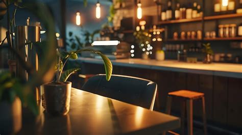 Premium Photo | Beautiful night modern cafe with backlight Generative AI