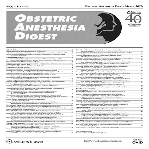 Obstetric Anesthesia Digest