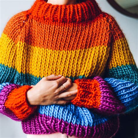 Knit A Big Beautiful Bulky Rainbow Roll Neck Sweater Get Just The