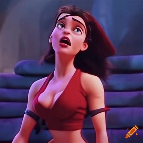 Bruised Woman Fighter In A Disney Screencap With Eyes Closed And Raised