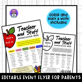 Editable Teacher Appreciation Week Flyer Template Spirit Week For