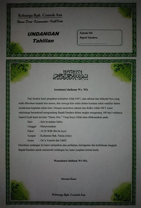 Contoh Surat Undangan Yasinan Kirim Doa