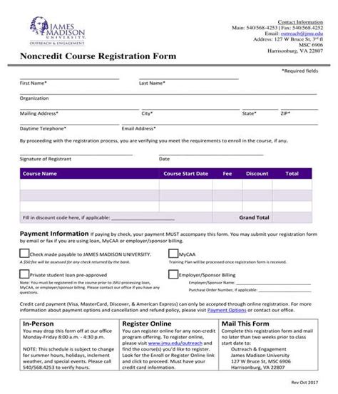 Course Registration Form Template Free Printable Templates