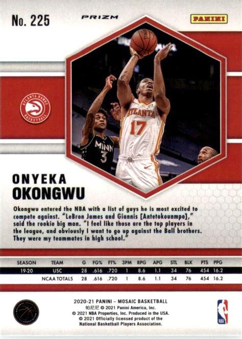 Panini Mosaic Green Onyeka Okongwu Rc Atlanta Hawks Exmt