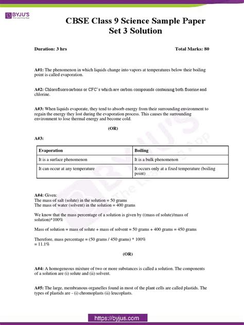 Cbse Sample Paper Class 9 Science Set 3 Solution Pdf Solution