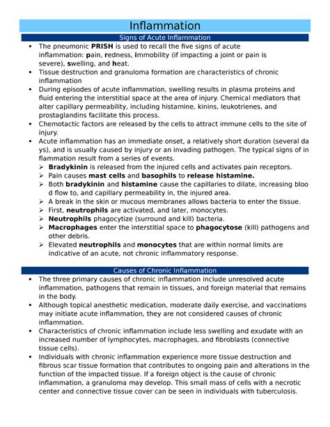 NR 283 Pathology Week 2 Edapt Review Inflammation Signs Of Acute