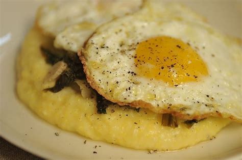 Polenta Again With Wilted Escarole And Olive Oil Fried Eggs Fried