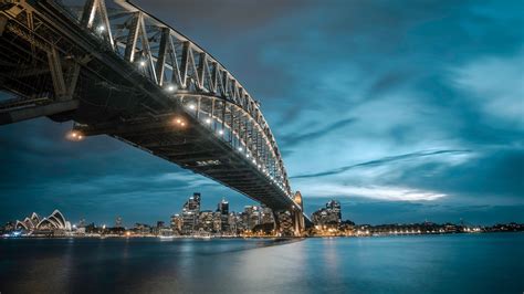 Sydney Harbor Bridge Sydney Ausralia Skyline Night Skyscrapers 4k Ultra ...