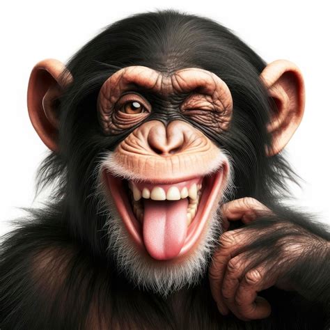 Funny chimpanzee winking and sticking out tongue white background ...