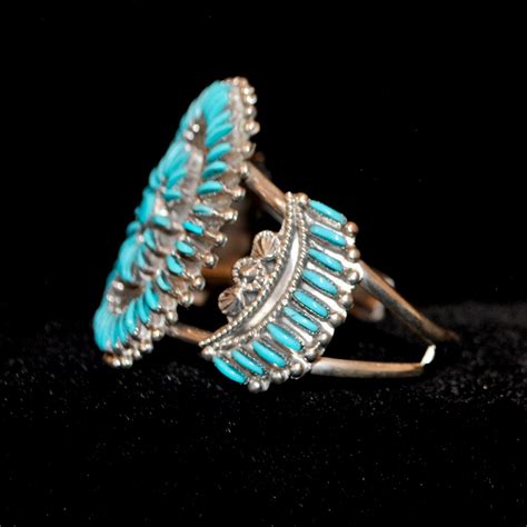 Zuni Turquoise Sterling Silver Needlepoint Bracelet By Eva Wyaco EBay