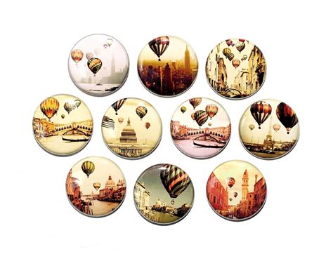 Hot Air Balloons Set Of 10 Pinbacks Buttons Badges 1 Inch Flatbacks Or Magnets Etsy