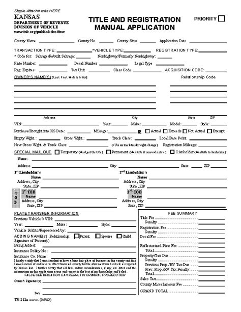 Kansas Title And Registration Manual Application Tr212 PDFSimpli