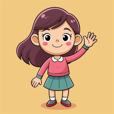 Chica Dulce Agitando La Mano Y Mostrando Emoci N Ilustraci N Vectorial