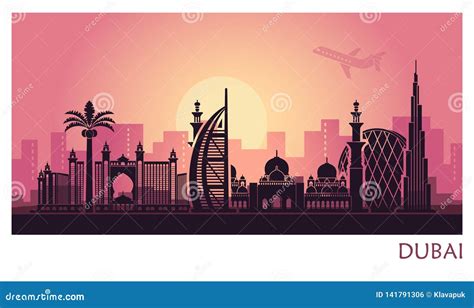 Abstract Dubai City Landscape With Sunset Background Stock Vector