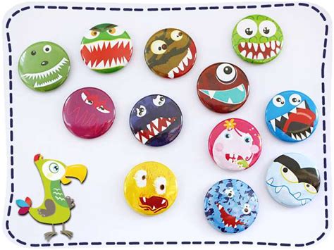 12 Monster Buttons Kakadukid