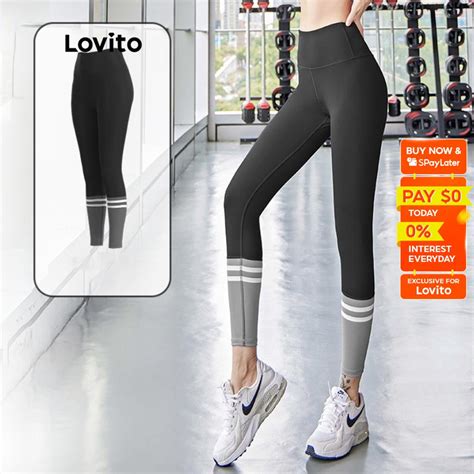 Lovito Sporty Patchwork Sports Leggings For Women Lna10091 Purple Blue