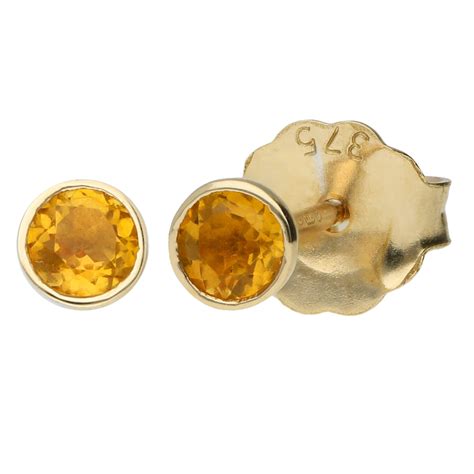 9ct Yellow Gold 3mm Citrine Solitaire Round Shape Stud Earrings Buy