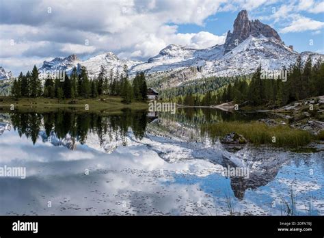 Monte Pelmo Reflected In The Mountain Lake Lago Federa Dolomites