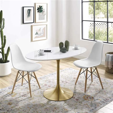 Modway Lippa 48 Oval Shaped Mid Century Modern Dining Table With White Wood Top