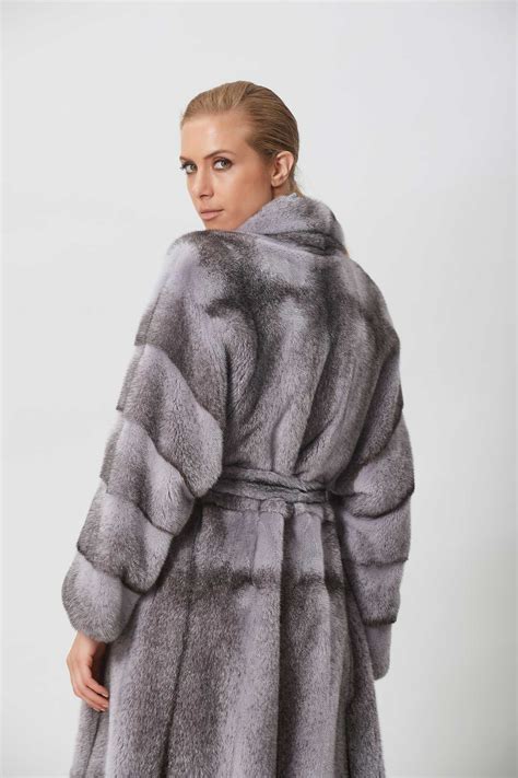 Gray Cross Mink Coat with Fur Belt | Shopifur