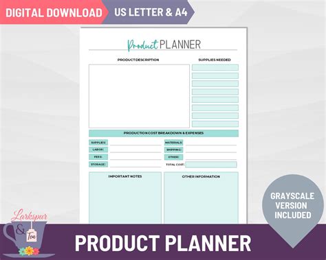 Product Planner Printable Small Business Tracking And Etsy