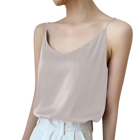 Dndkilg Loose Fitting Tank Tops For Women Scoop Neck Cami Business Casual Tops Sexy Satin Silk