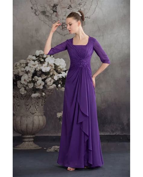 A Line Square Neckline Floor Length Chiffon Mother Of The Bride Dress