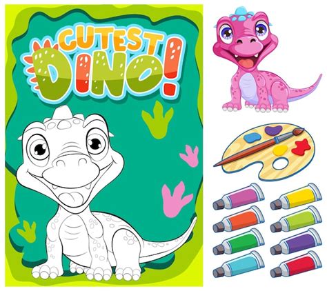 Free Vector Cutest Dino Coloring Poster