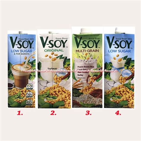 V Soy Susu Kacang Kedelai 1L Original Low Sugar Multi Grain Susu UHT