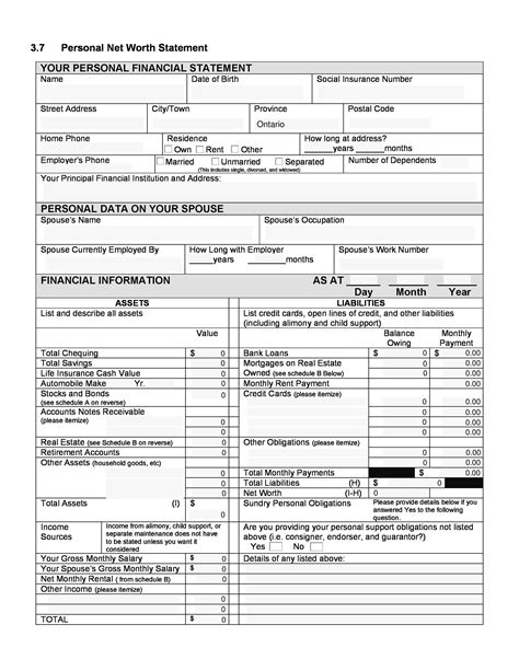 40 Personal Financial Statement Templates And Forms Templatelab