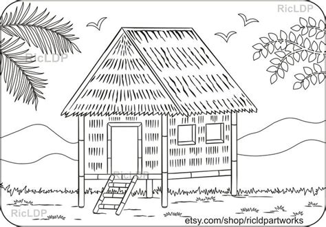 Philippine Nipa Hut Coloring Pages Bahay Kubo Native House Bamboo Stilt Anahaw Digital Download