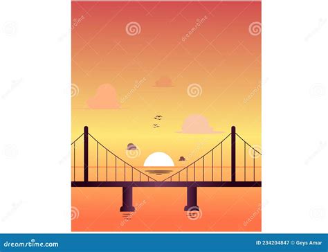 Bridge And Sunset Ilustration Stock Vector Illustration Of Lighting