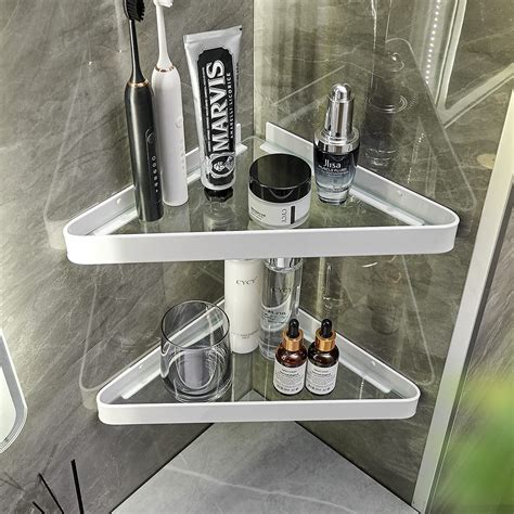 VOLPONE Corner Shower Shelves Glass Bathroom Corner Organizer Shelf