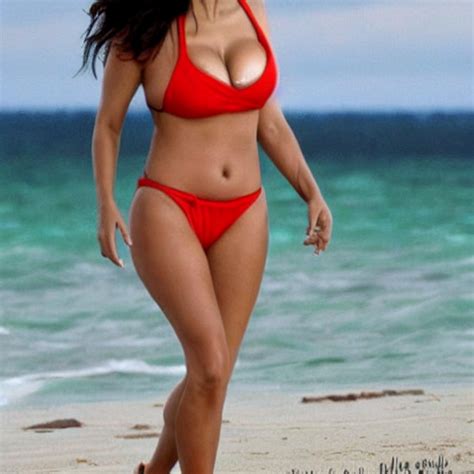 Krea Ai Salma Hayek Wearing A Small Bikini Posing On A Be