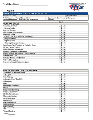 Fillable Online GASTROENTEROLOGY ENDOSCOPY Skills Checklist Fax Email ...