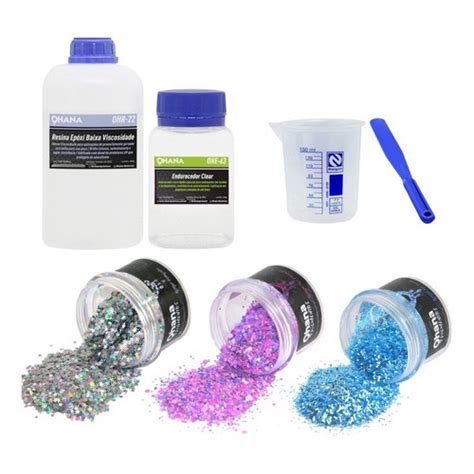 Kit Resina Epóxi 750g Baixa Viscosidade Ohana 3 Glitters no Shoptime