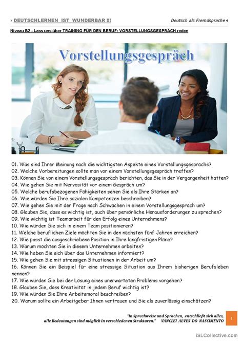 B Lass Uns Ber Vorstellungsgespr Deutsch Daf Arbeitsbl Tter Pdf Doc