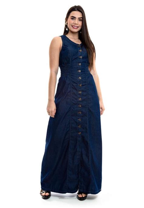 Vestido Jeans Longo Lastex Restrito Jeans Vestido Feminino