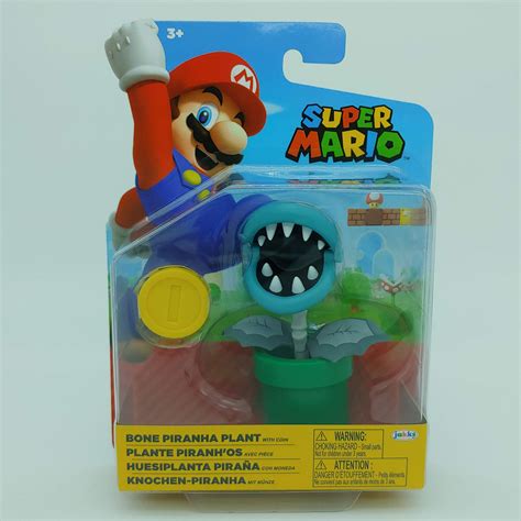 Bone Piranha Plant W Coin World Of Nintendo Figure Jakks Super Mario