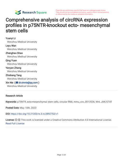 Pdf Comprehensive Analysis Of Circrna Expression Profiles In P Ntr