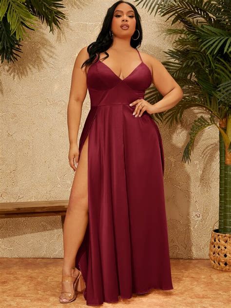 Shein Sxy Plus Crisscross Backless Split Thigh Maxi Dress Shein Usa