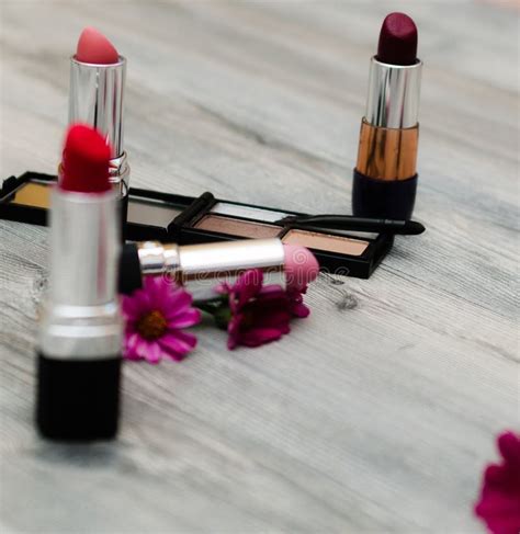 Decorative Cosmetics Nude On White Background Top View Beauty Care Cosmetics Stock Image