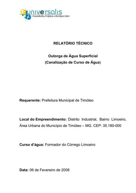 PDF RELATÓRIO TÉCNICO Outorga de Água Superficial PDF fileEste