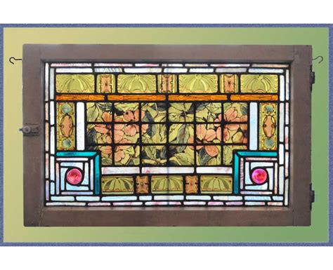 Stained Glass Window With Painted Fired Panes Wooden Nickel Antiques