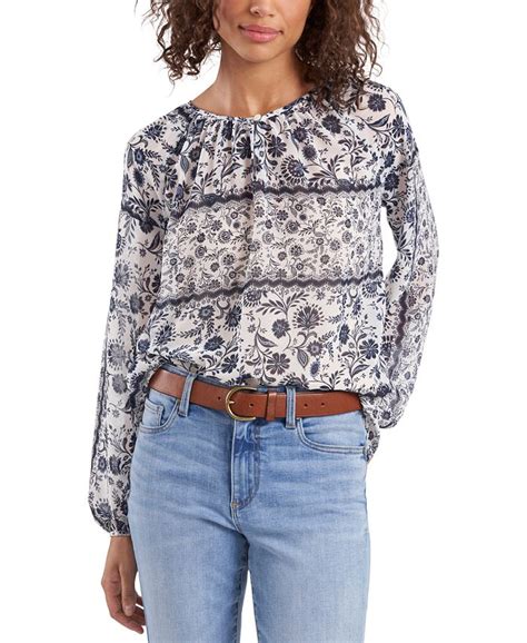 Vince Camuto Petite Floral Keyhole Peasant Top Macys