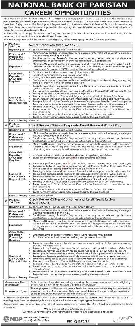 National Bank Of Pakistan Nbp Jobs Job Advertisement Pakistan