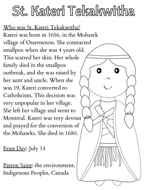 St Kateri Tekakwitha Coloring Page Printable Saint Coloring Catholic