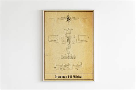 Grumman F4f Wildcat Blueprint Poster Planes Poster Ww2 Etsy