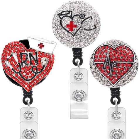 Amazon 3PCS Bling Rhinestone Nurse Badge Reel Retractable Nurse